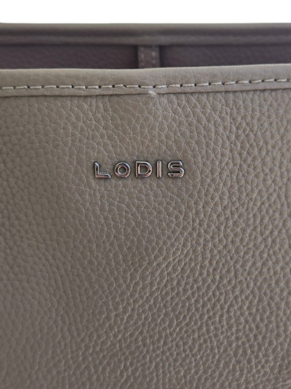 Lodis Taupe Pebbled Leather Work Tote With Pink Trim - Picture 2 of 12